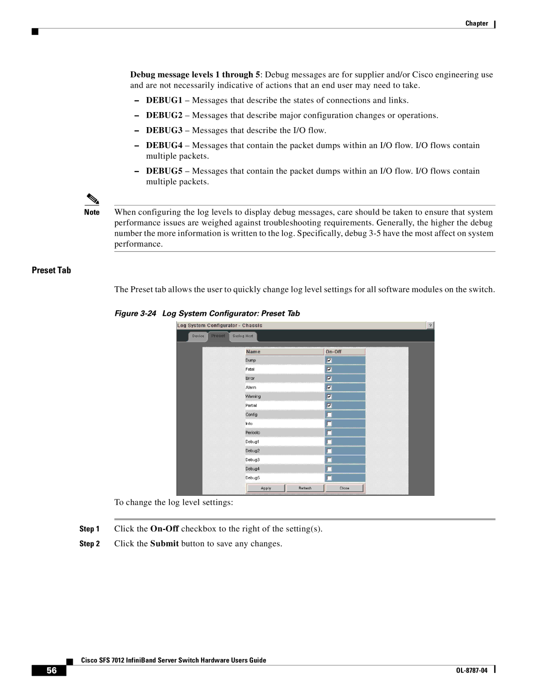 Cisco Systems SFS 7012 manual Log System Configurator Preset Tab 