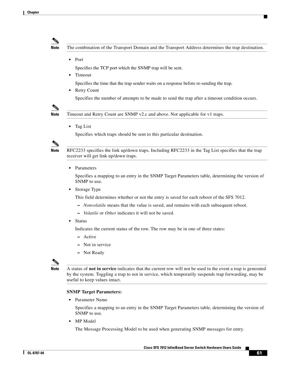 Cisco Systems SFS 7012 manual Snmp Target Parameters 