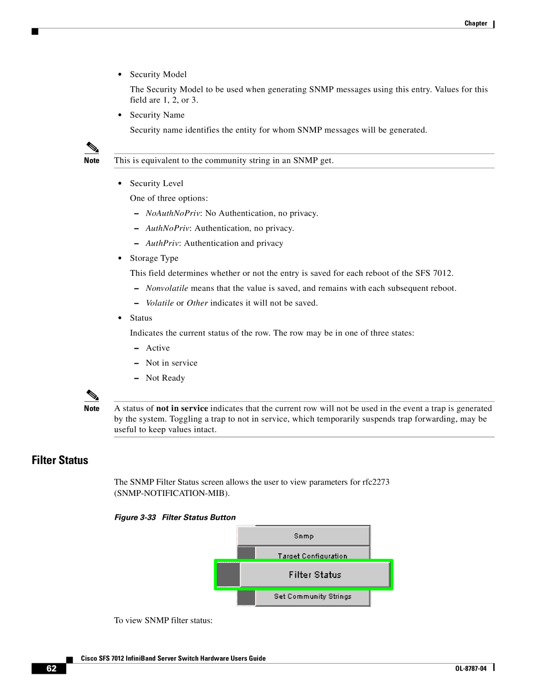 Cisco Systems SFS 7012 manual Filter Status Button 