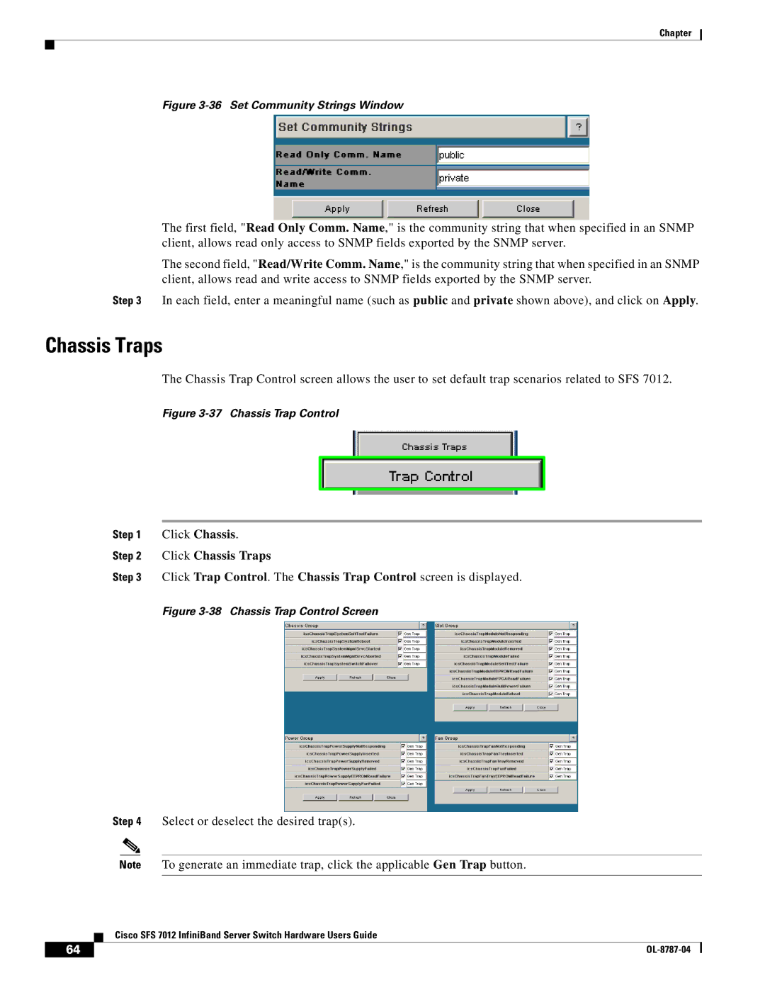 Cisco Systems SFS 7012 manual Chassis Traps, Set Community Strings Window 