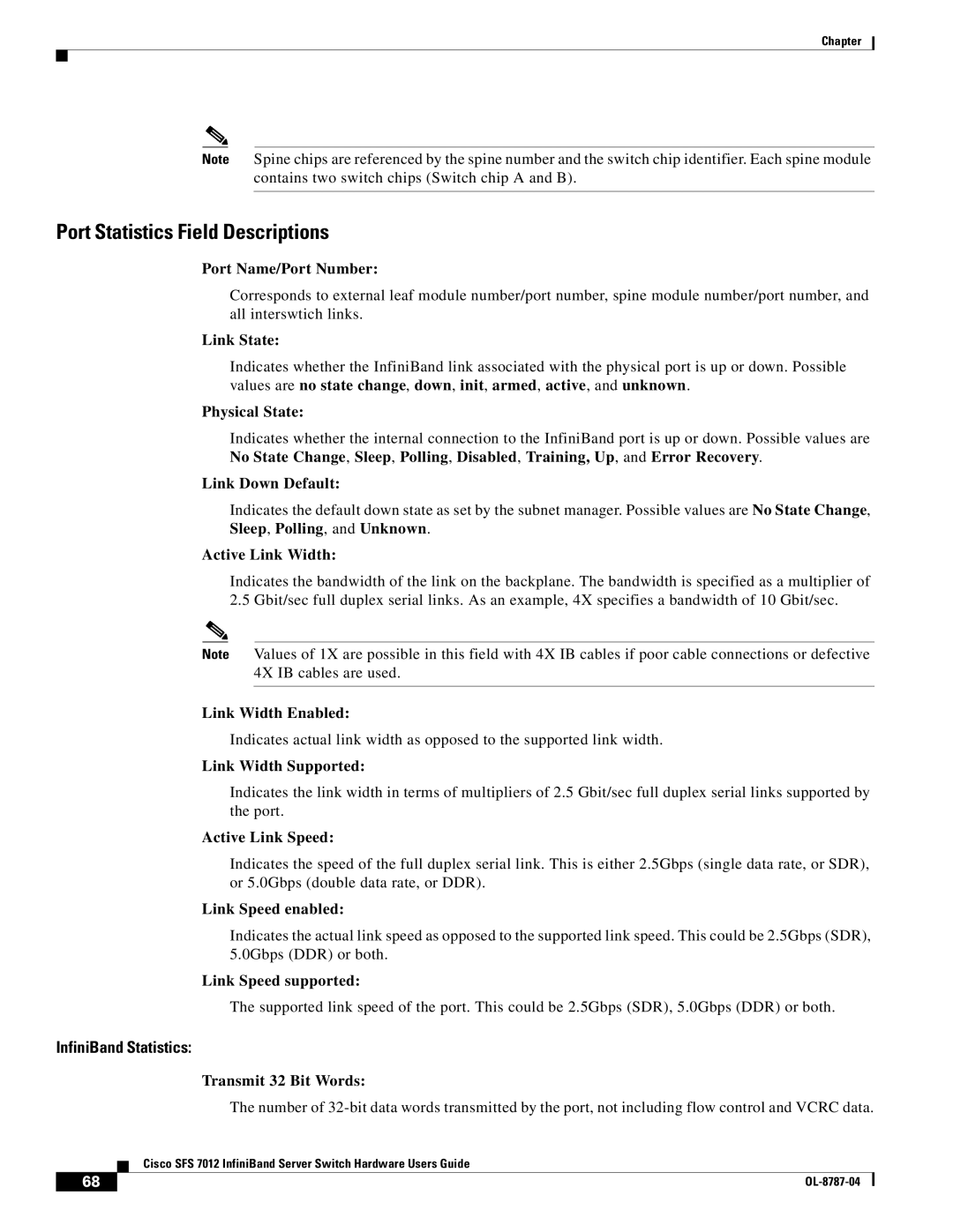 Cisco Systems SFS 7012 manual Port Statistics Field Descriptions, InfiniBand Statistics 