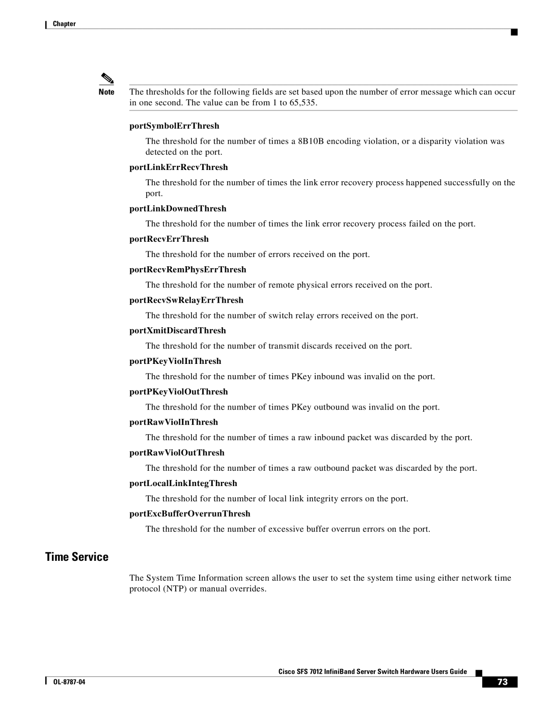 Cisco Systems SFS 7012 manual Time Service 