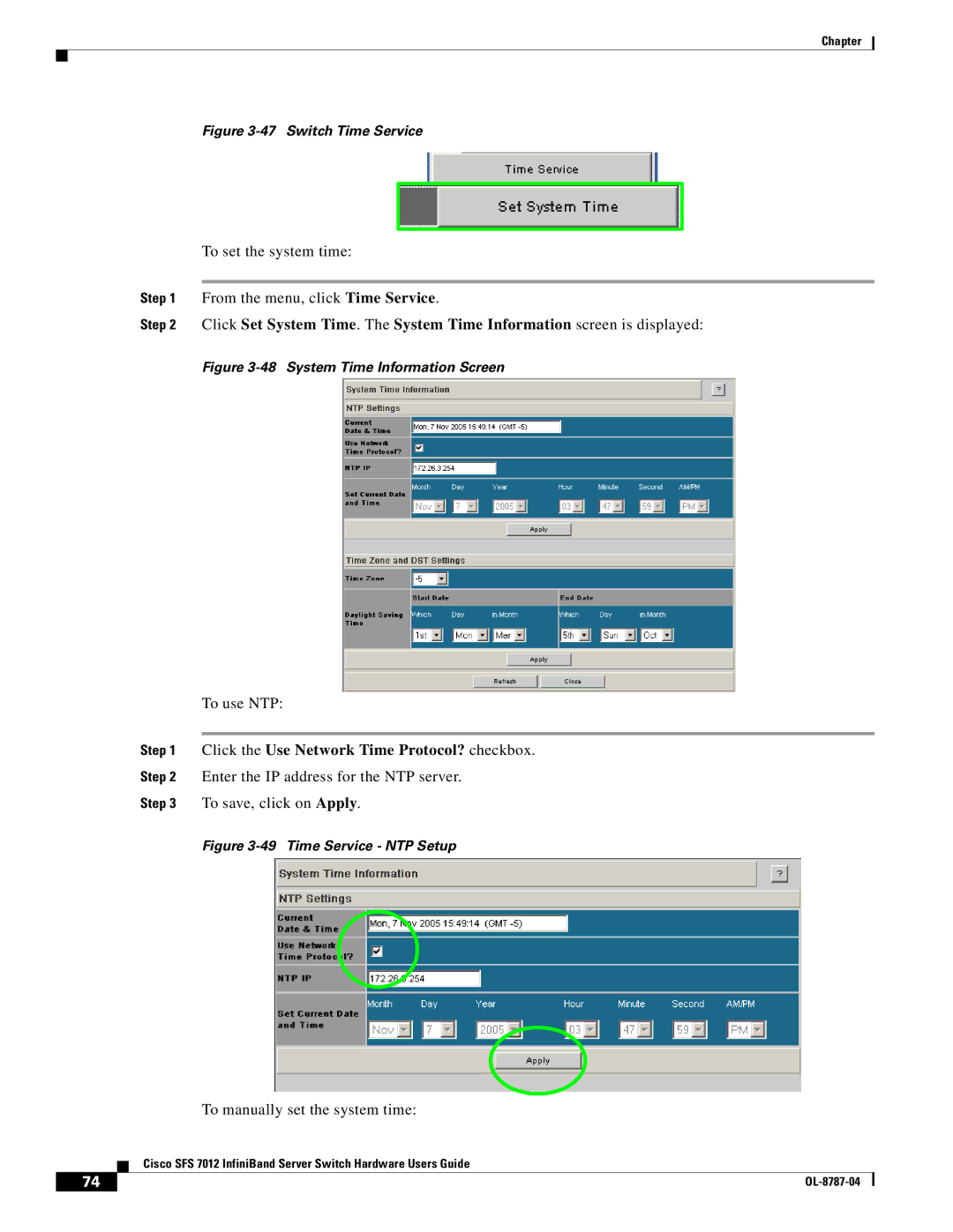 Cisco Systems SFS 7012 manual Click the Use Network Time Protocol? checkbox, Switch Time Service 