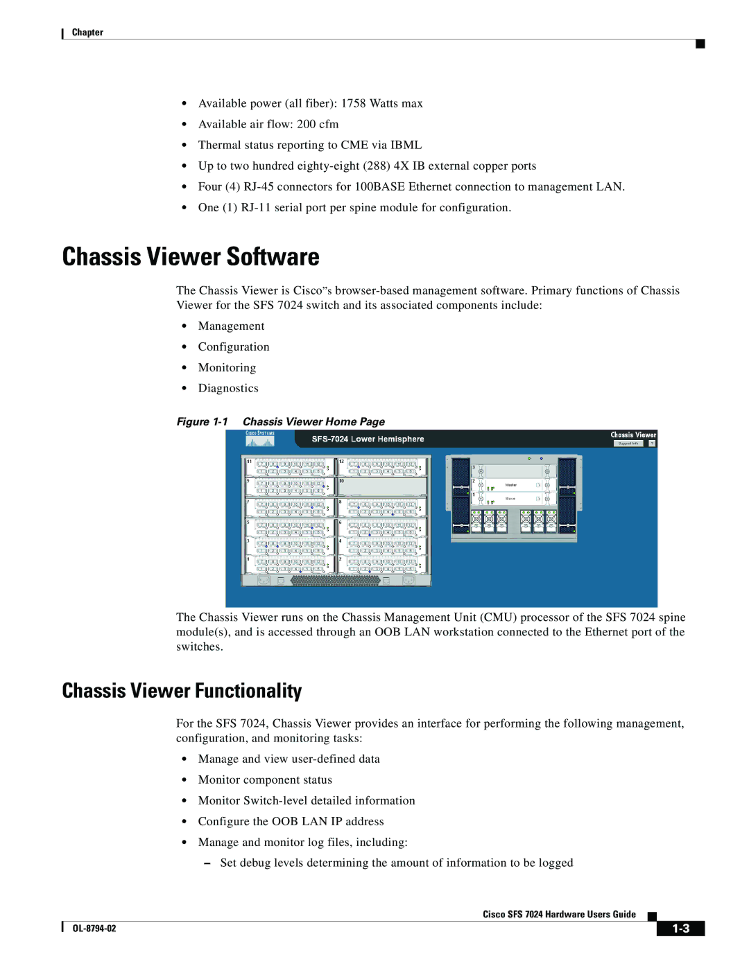 Cisco Systems SFS 7024 manual Chassis Viewer Software, Chassis Viewer Functionality 