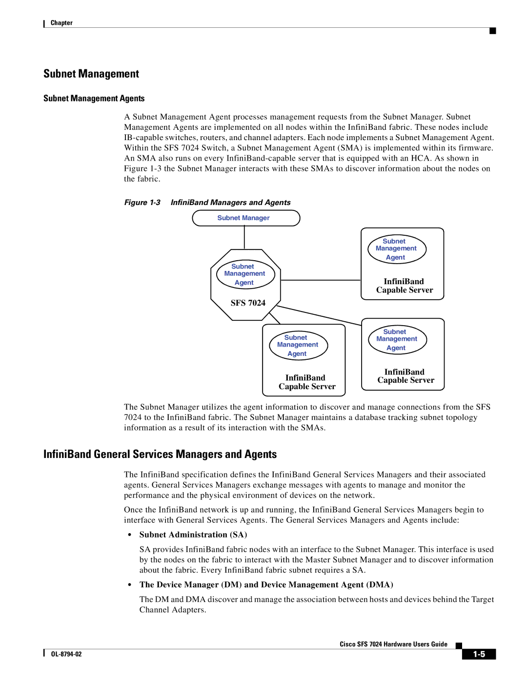 Cisco Systems SFS 7024 manual InfiniBand General Services Managers and Agents, Subnet Management Agents 