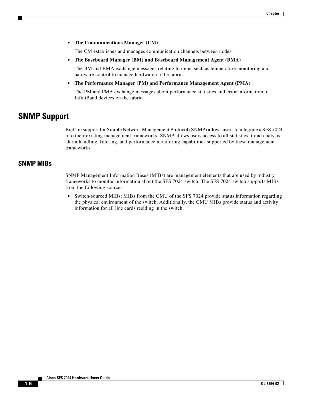 Cisco Systems SFS 7024 manual Snmp Support, Snmp MIBs, Communications Manager CM 