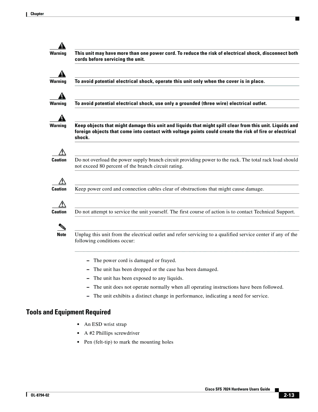 Cisco Systems SFS 7024 manual Tools and Equipment Required 