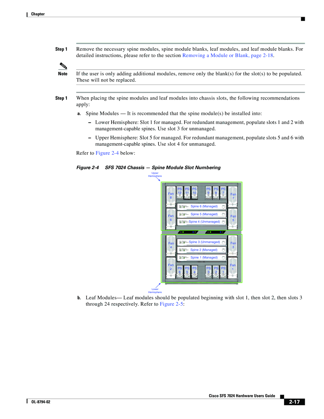 Cisco Systems manual SFS 7024 Chassis Spine Module Slot Numbering 