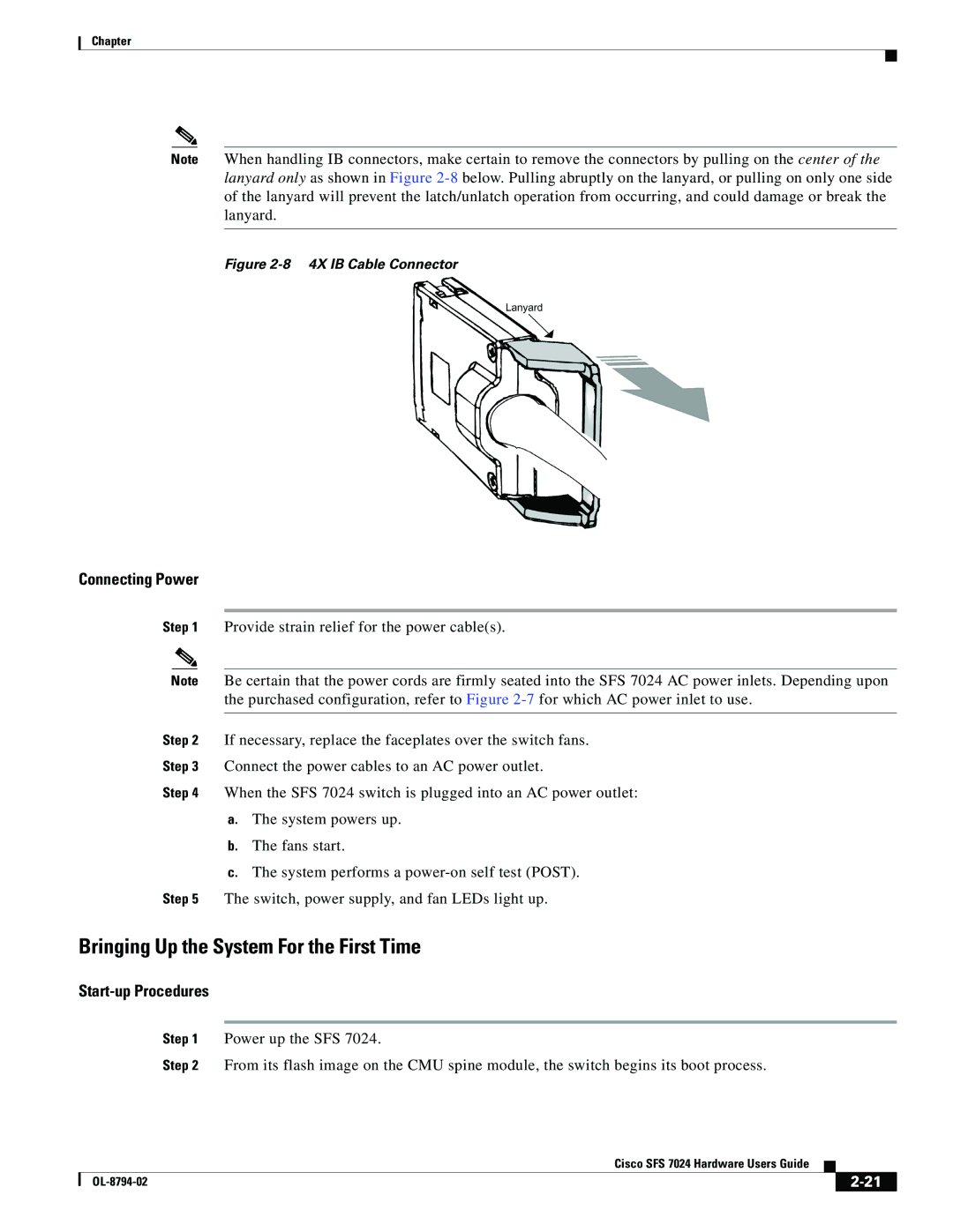 Cisco Systems SFS 7024 manual Bringing Up the System For the First Time, Connecting Power, Start-up Procedures 