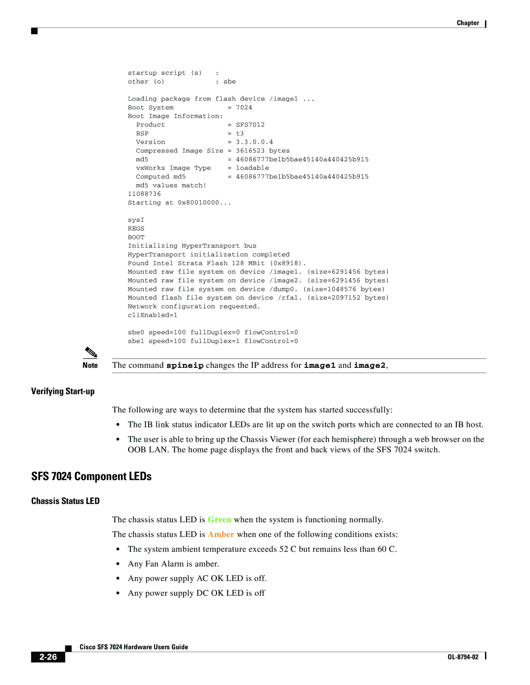 Cisco Systems manual SFS 7024 Component LEDs, Verifying Start-up, Chassis Status LED 