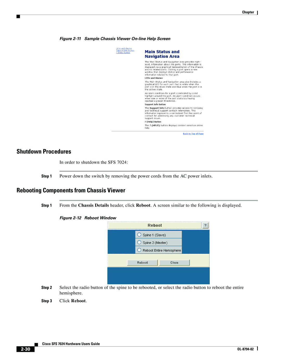 Cisco Systems SFS 7024 manual Shutdown Procedures, Rebooting Components from Chassis Viewer 