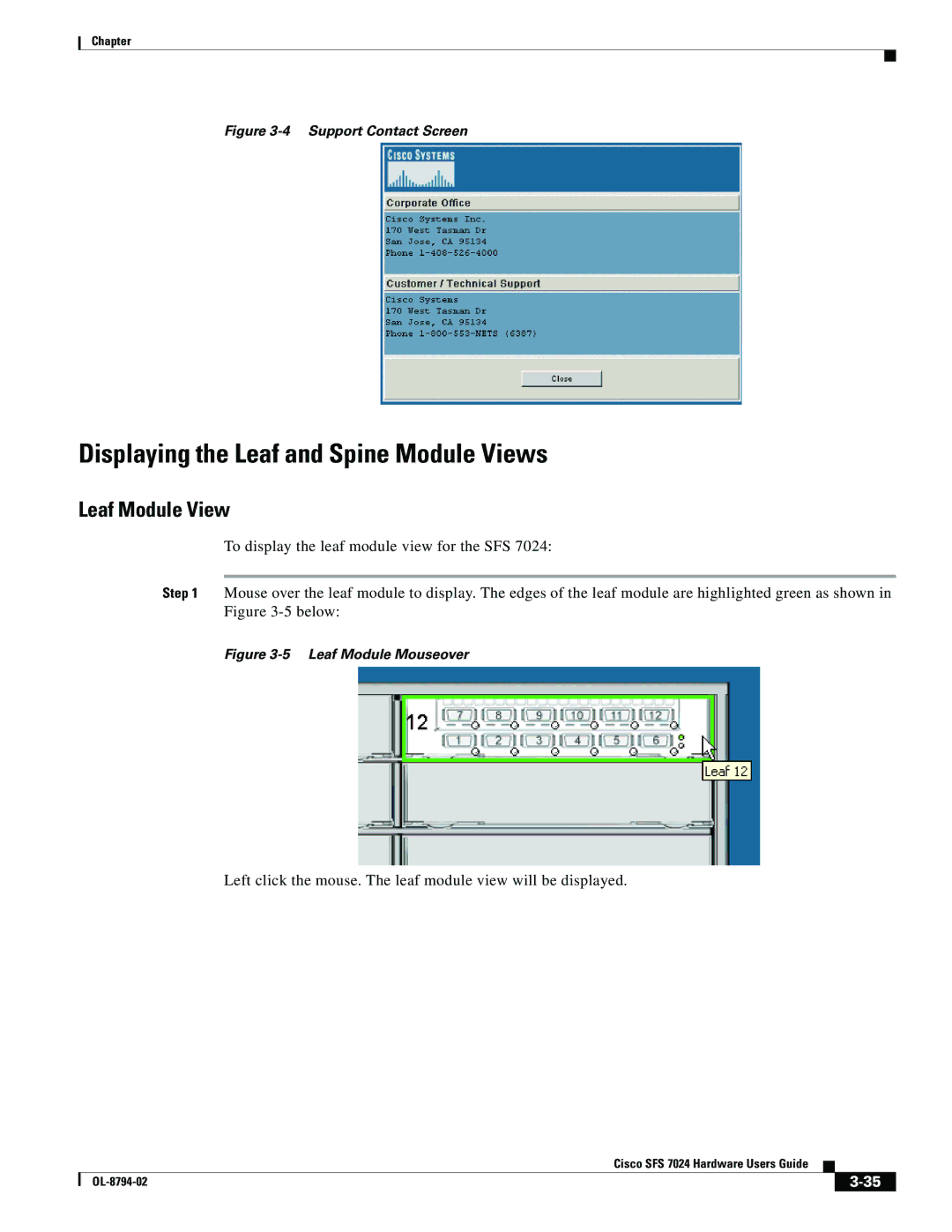 Cisco Systems SFS 7024 manual Displaying the Leaf and Spine Module Views, Leaf Module View 