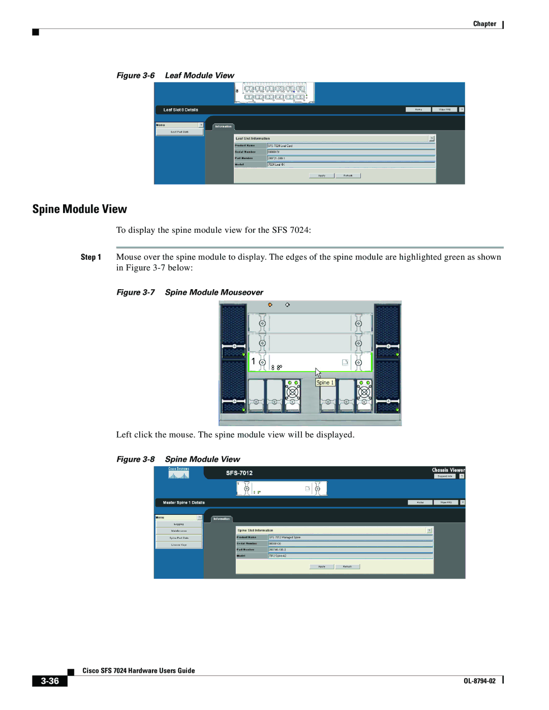 Cisco Systems SFS 7024 manual Spine Module View, Leaf Module View 