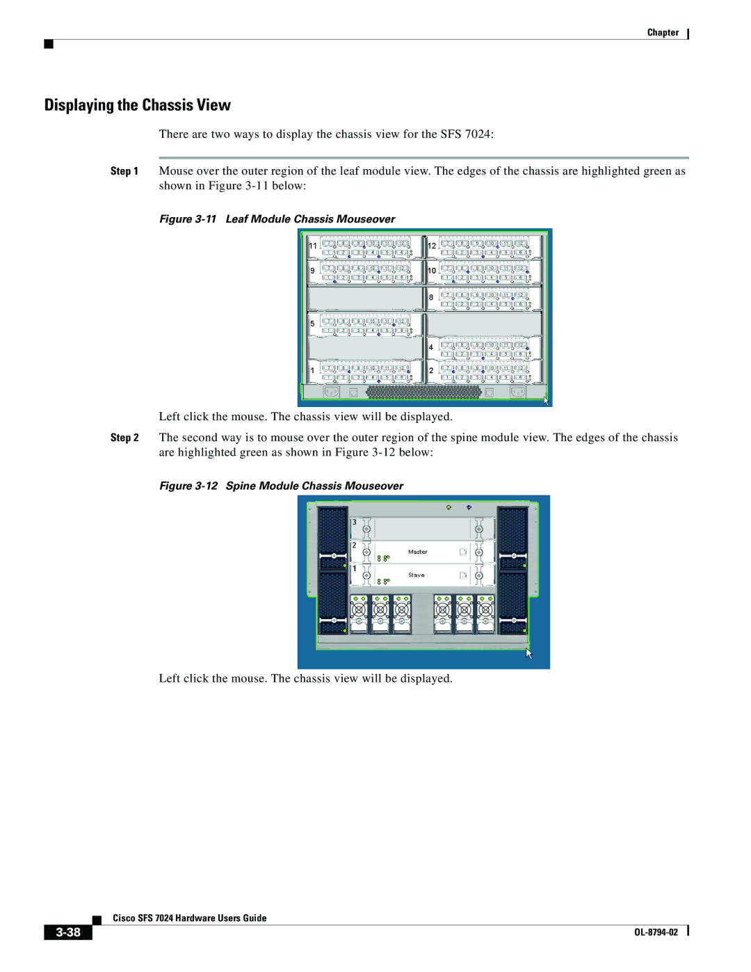 Cisco Systems SFS 7024 manual Displaying the Chassis View, Leaf Module Chassis Mouseover 