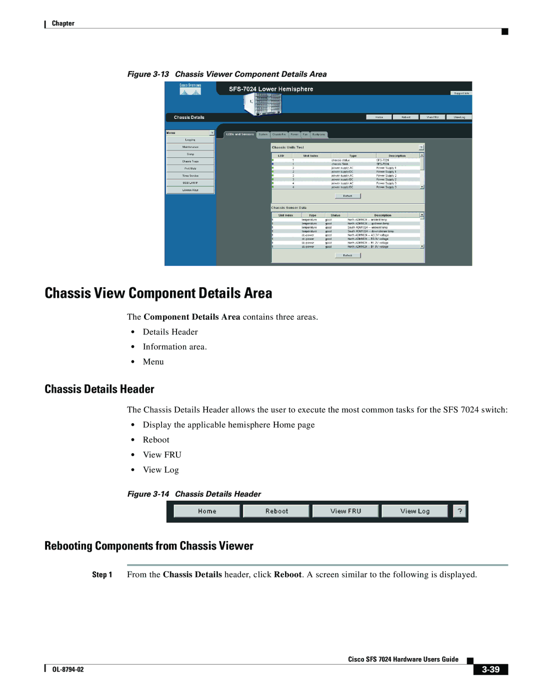 Cisco Systems SFS 7024 manual Chassis View Component Details Area, Chassis Details Header 