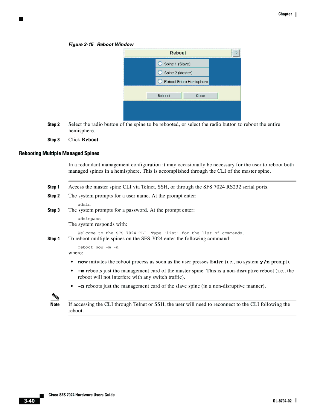 Cisco Systems SFS 7024 manual Reboot Window 