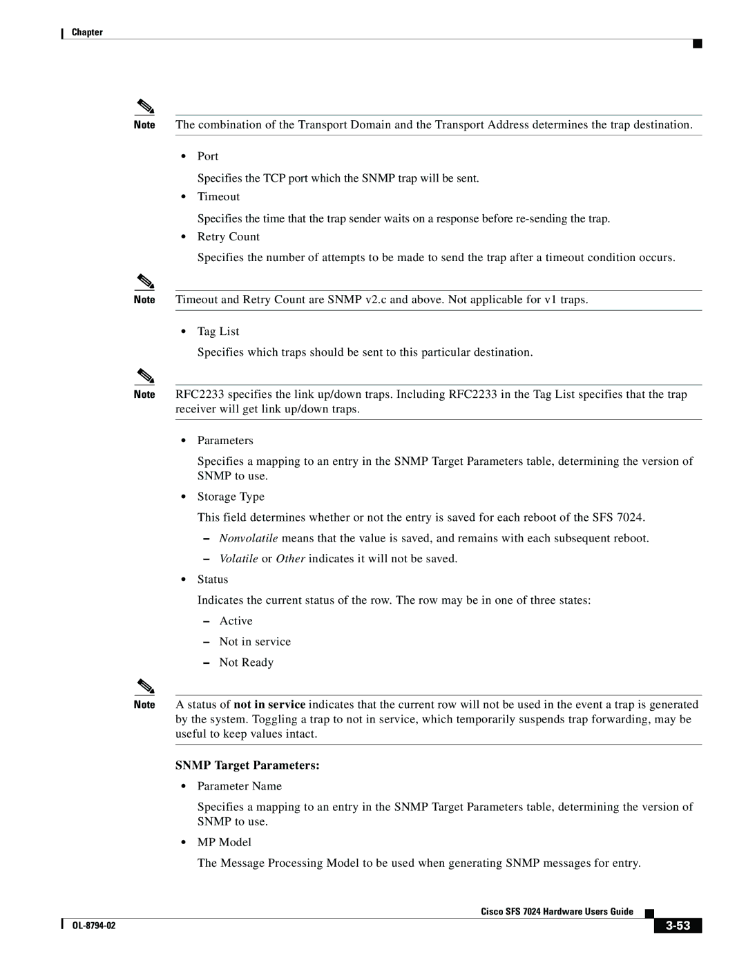 Cisco Systems SFS 7024 manual Snmp Target Parameters 