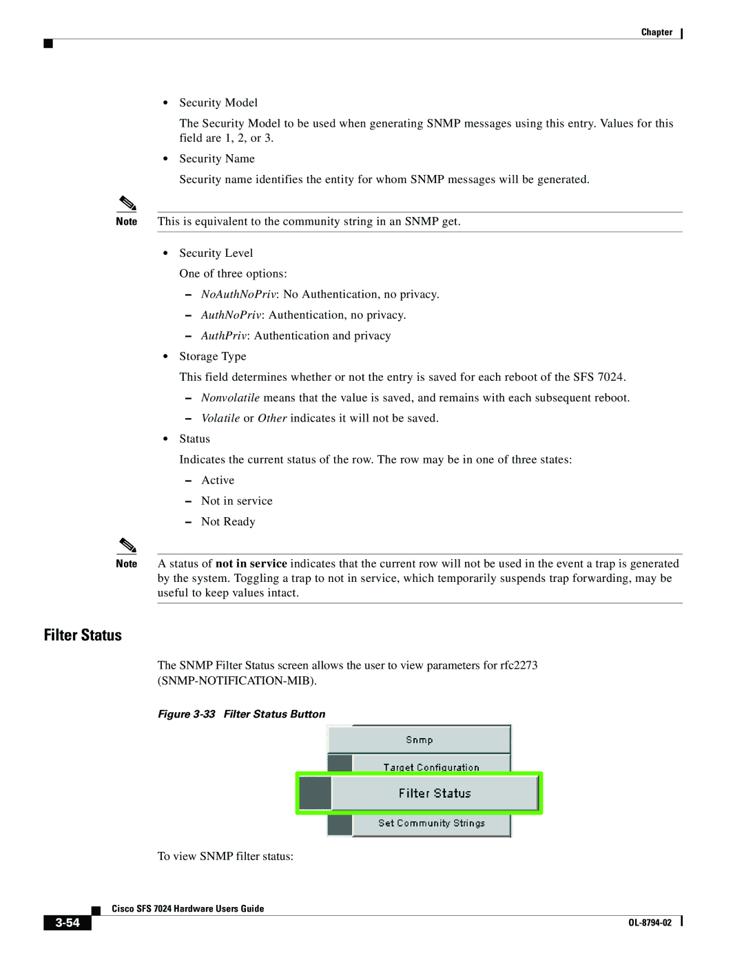 Cisco Systems SFS 7024 manual Filter Status Button 