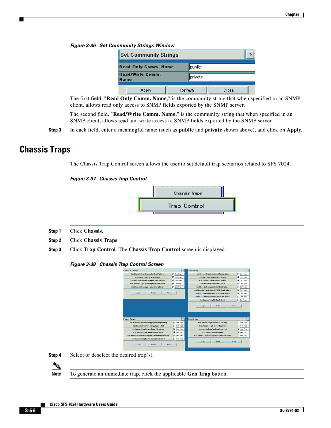 Cisco Systems SFS 7024 manual Chassis Traps, Set Community Strings Window 