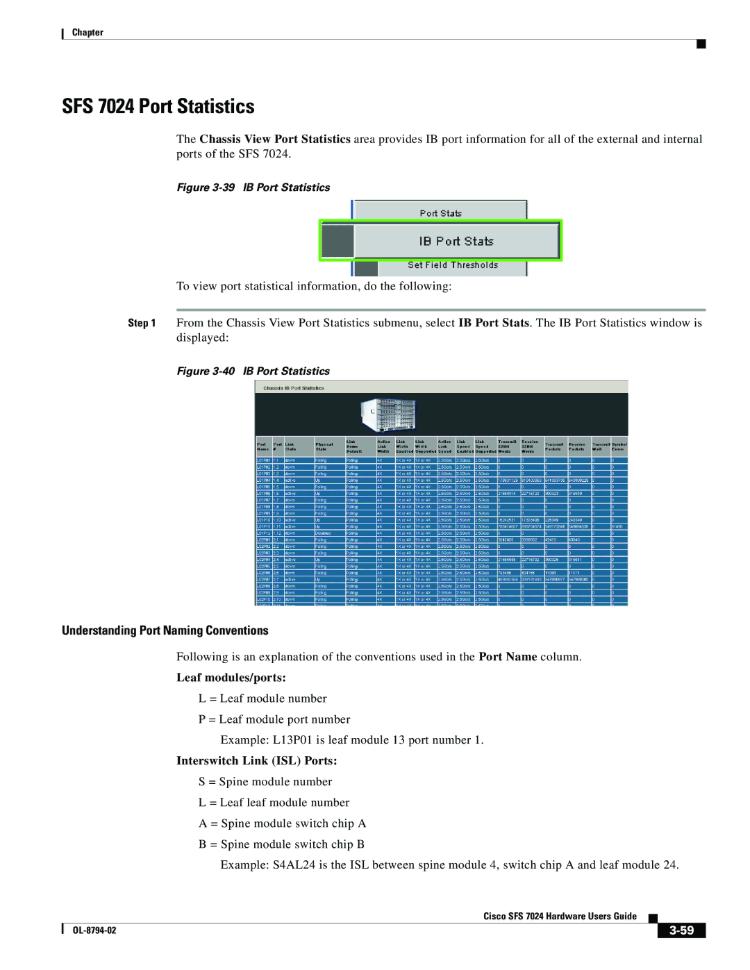 Cisco Systems manual SFS 7024 Port Statistics, Understanding Port Naming Conventions, Leaf modules/ports 