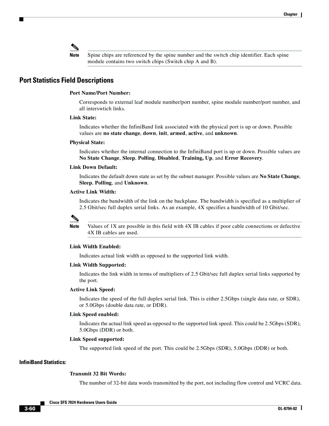 Cisco Systems SFS 7024 manual Port Statistics Field Descriptions, InfiniBand Statistics 