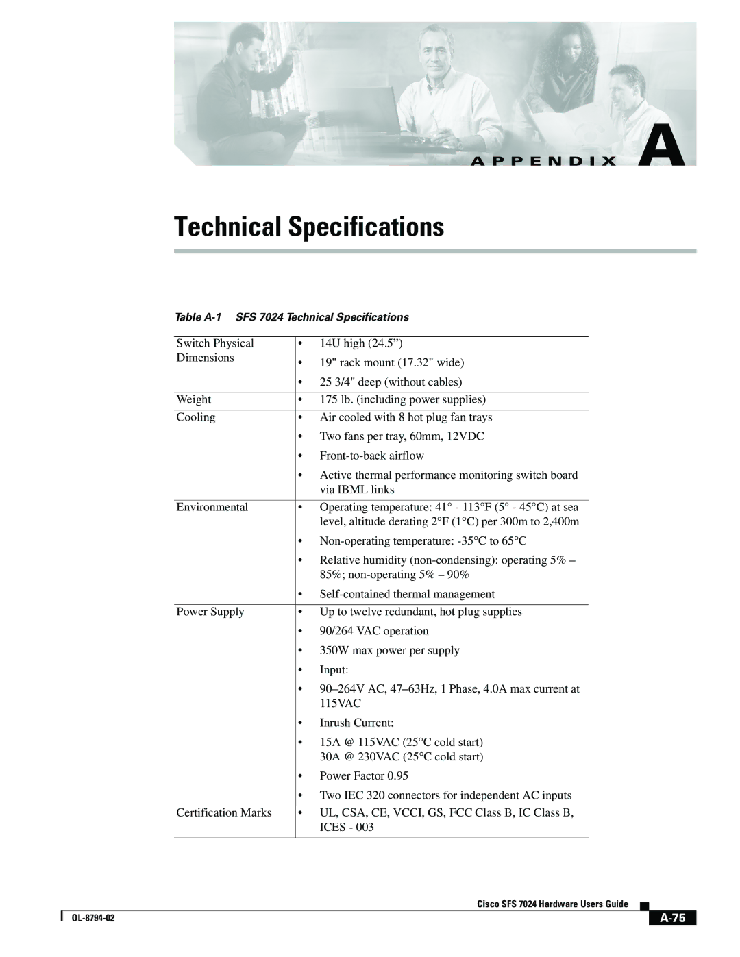 Cisco Systems SFS 7024 manual Technical Specifications 