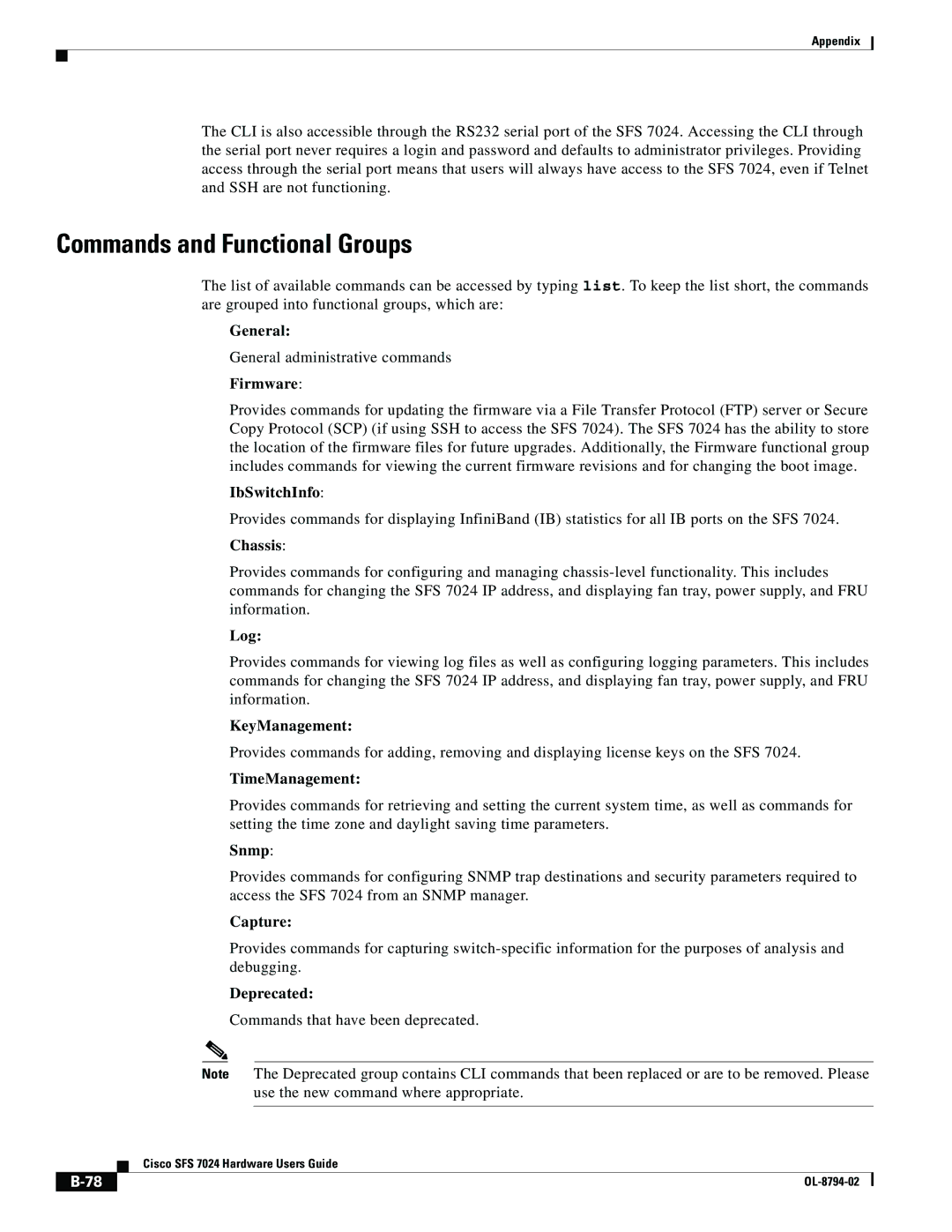 Cisco Systems SFS 7024 manual Commands and Functional Groups 