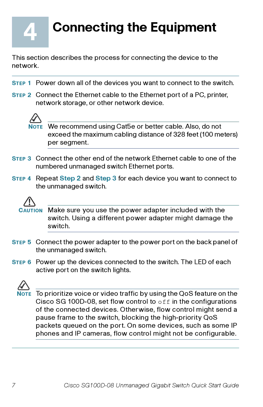 Cisco Systems SG100D08PNA quick start Connecting the Equipment 