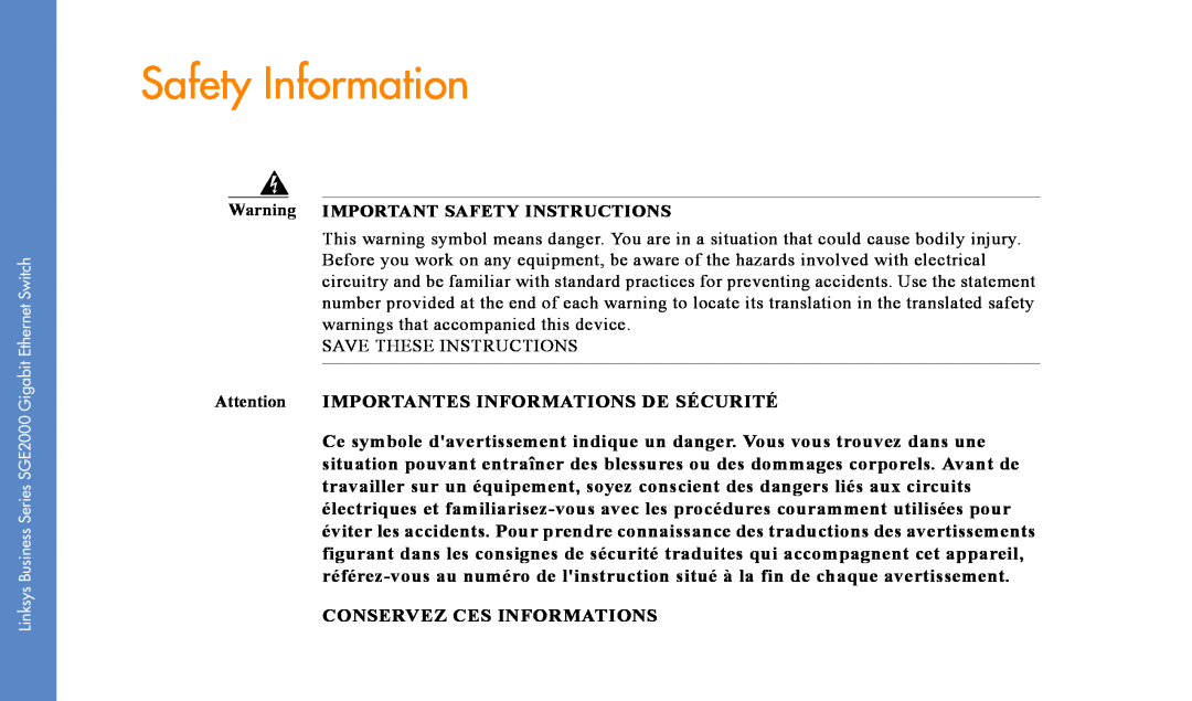 Cisco Systems SGE2000 manual Safety Information 