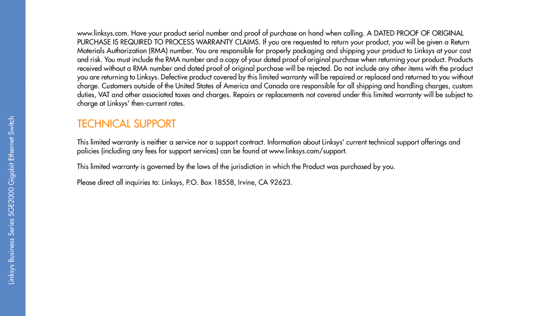 Cisco Systems SGE2000 manual Technical Support 