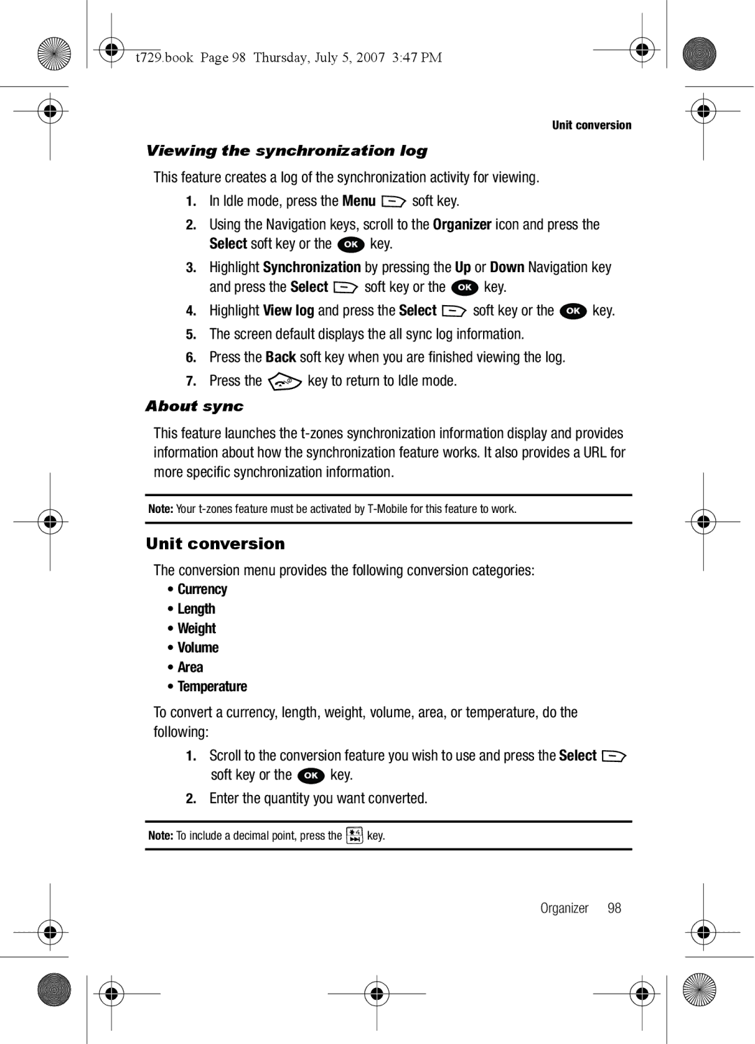 Cisco Systems SGH-Blast Series manual Unit conversion, Viewing the synchronization log, About sync 