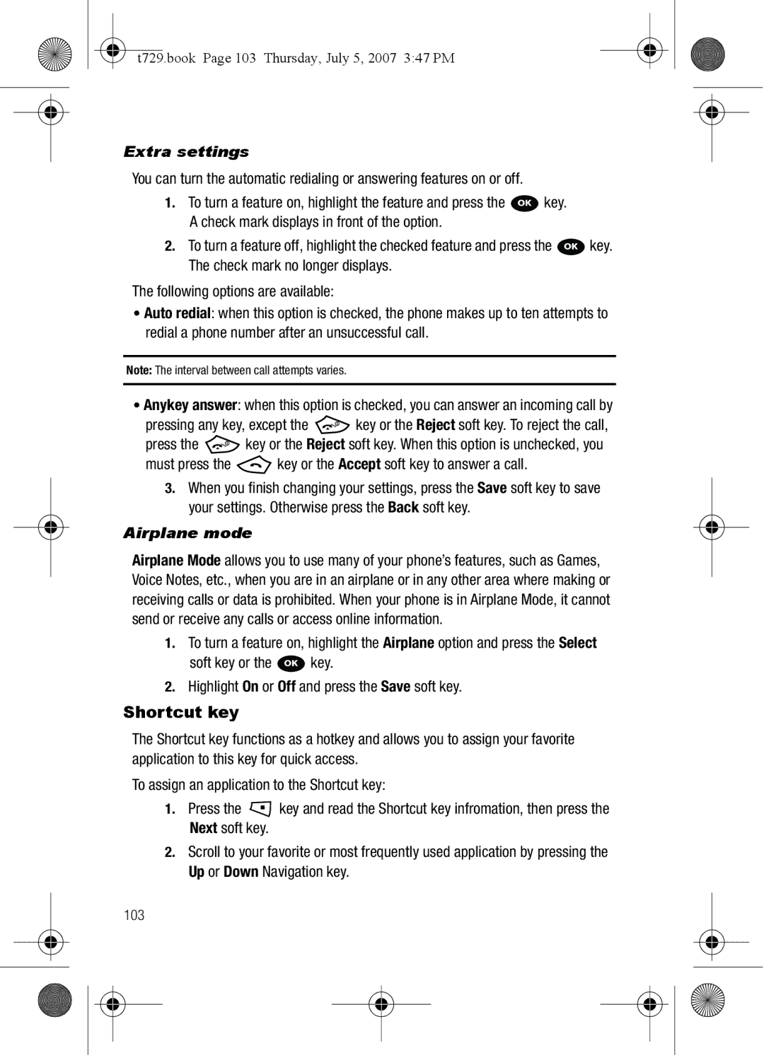 Cisco Systems SGH-Blast Series manual Shortcut key, Extra settings, Airplane mode 