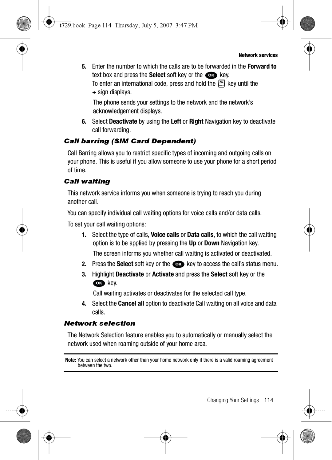 Cisco Systems SGH-Blast Series manual Call barring SIM Card Dependent, Call waiting, Network selection 