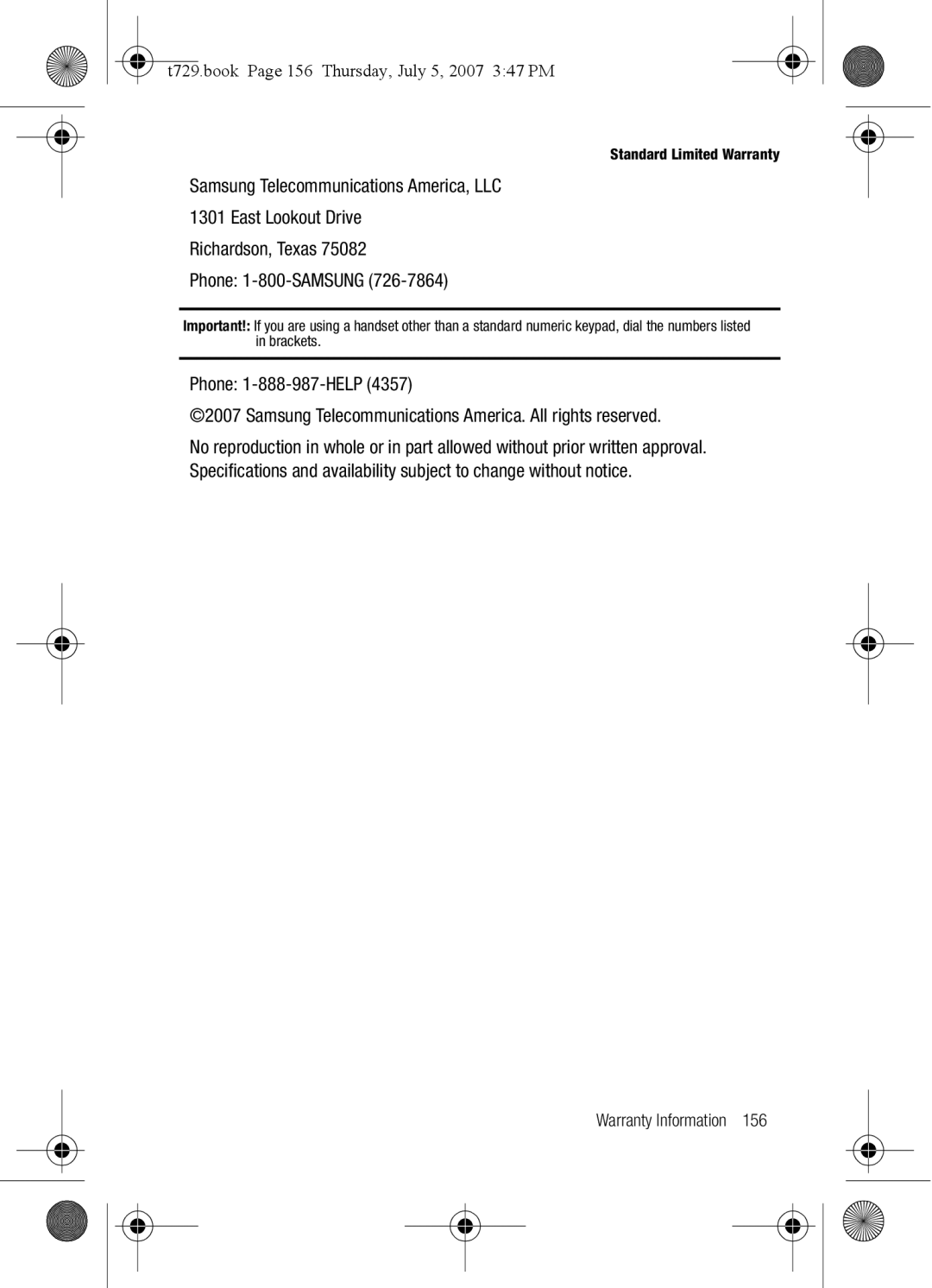 Cisco Systems SGH-Blast Series manual T729.book Page 156 Thursday, July 5, 2007 347 PM 