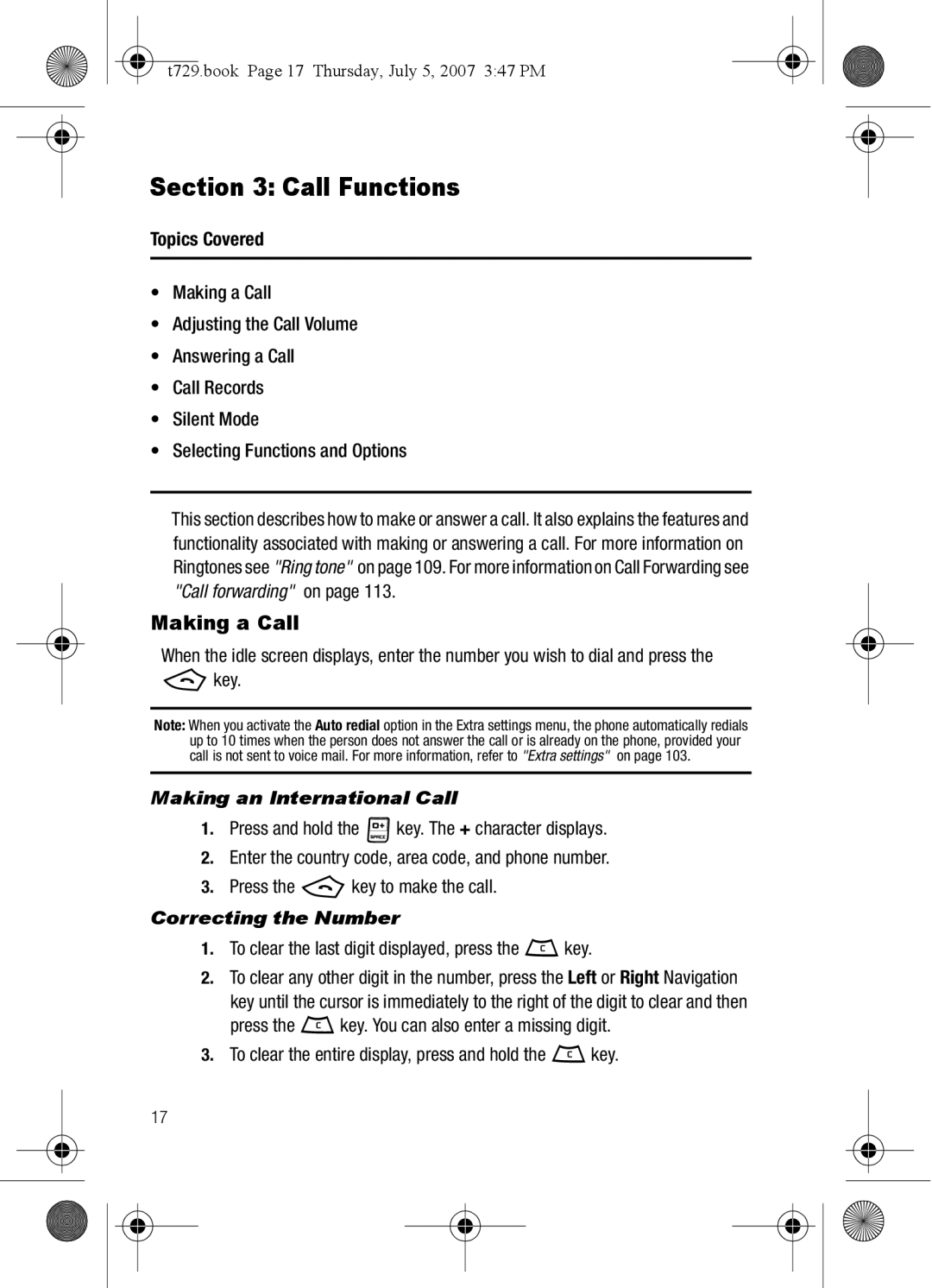 Cisco Systems SGH-Blast Series manual Call Functions, Making a Call, Making an International Call, Correcting the Number 