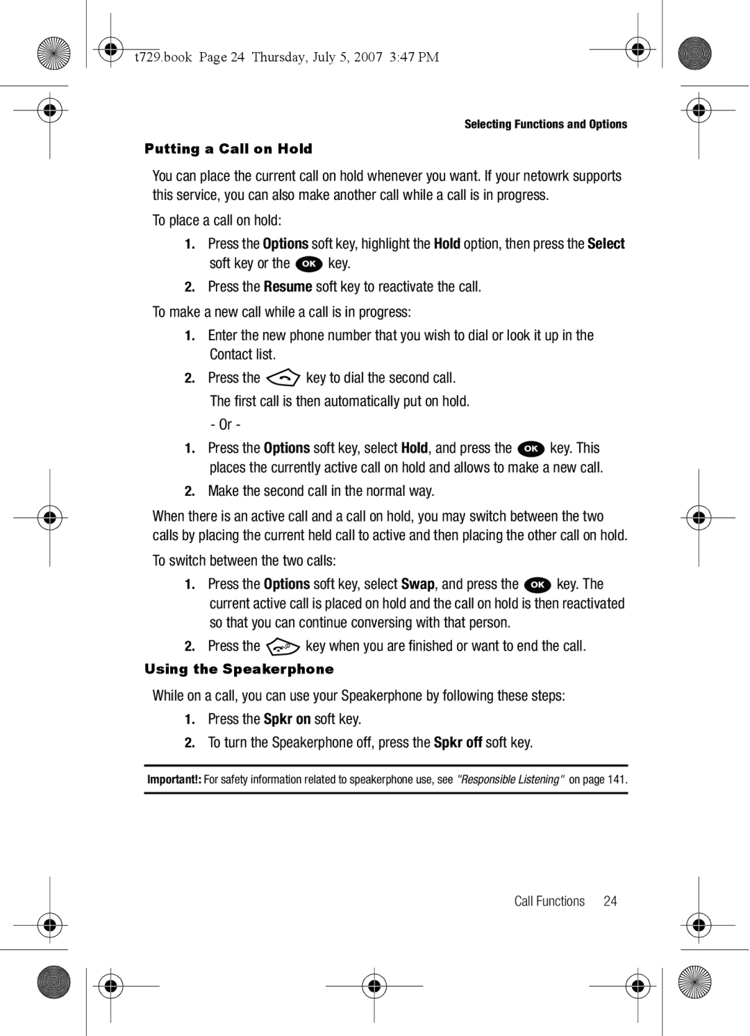 Cisco Systems SGH-Blast Series manual Make the second call in the normal way, To switch between the two calls 