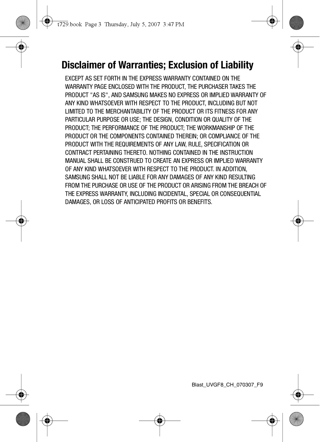 Cisco Systems SGH-Blast Series manual Disclaimer of Warranties Exclusion of Liability 