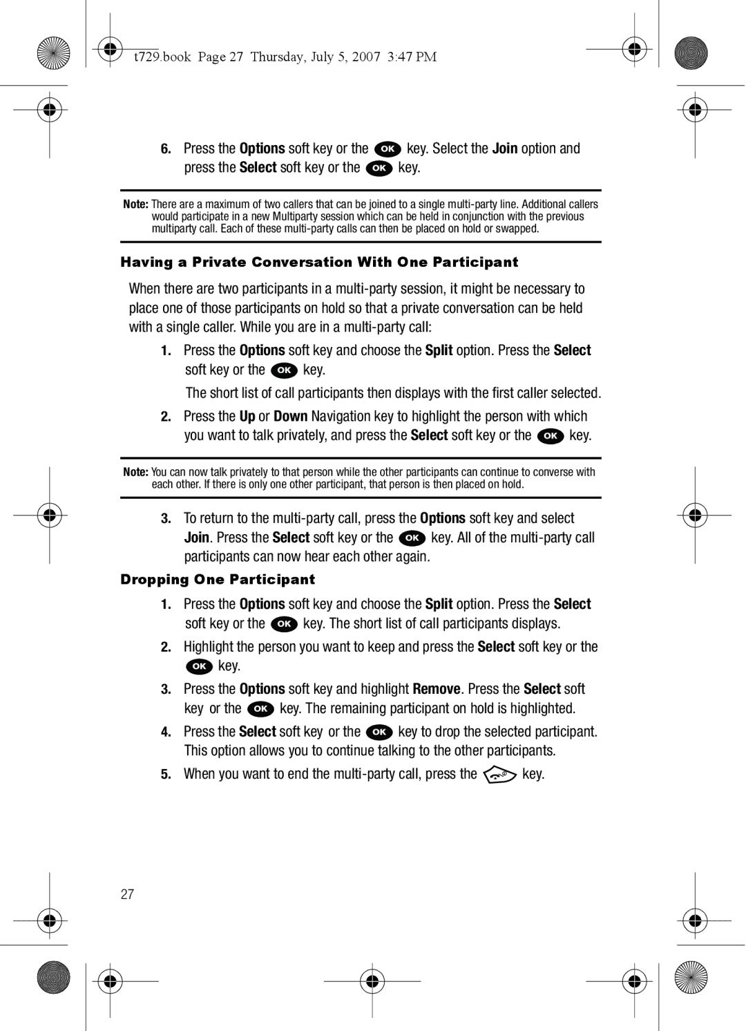 Cisco Systems SGH-Blast Series manual When you want to end the multi-party call, press the key, Dropping One Participant 