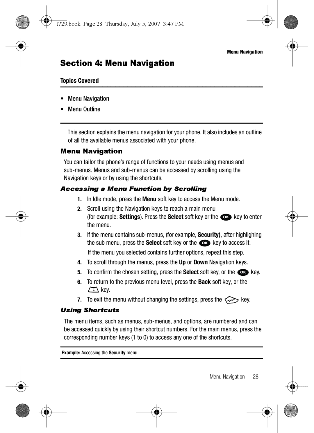 Cisco Systems SGH-Blast Series Menu Navigation Menu Outline, Accessing a Menu Function by Scrolling, Using Shortcuts 