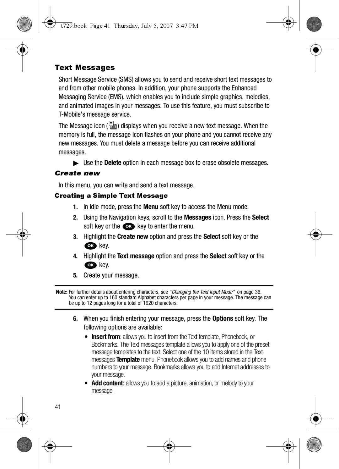 Cisco Systems SGH-Blast Series manual Text Messages, Create new, This menu, you can write and send a text message 