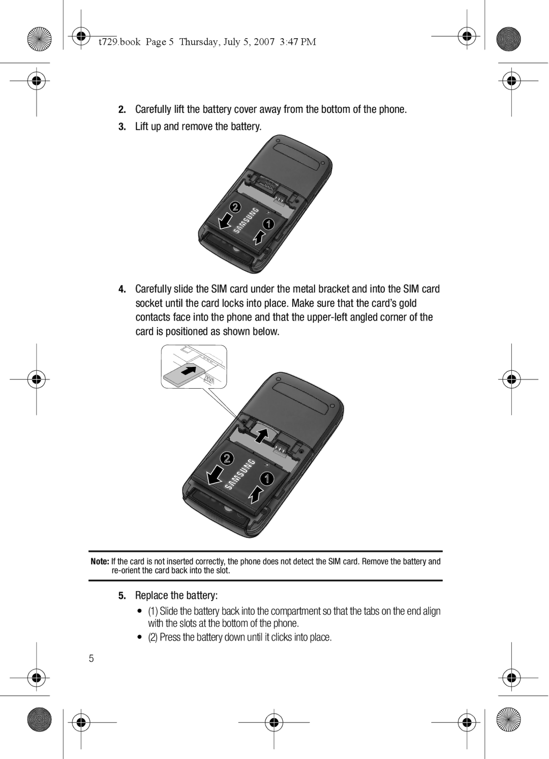 Cisco Systems SGH-Blast Series manual Replace the battery, Press the battery down until it clicks into place 