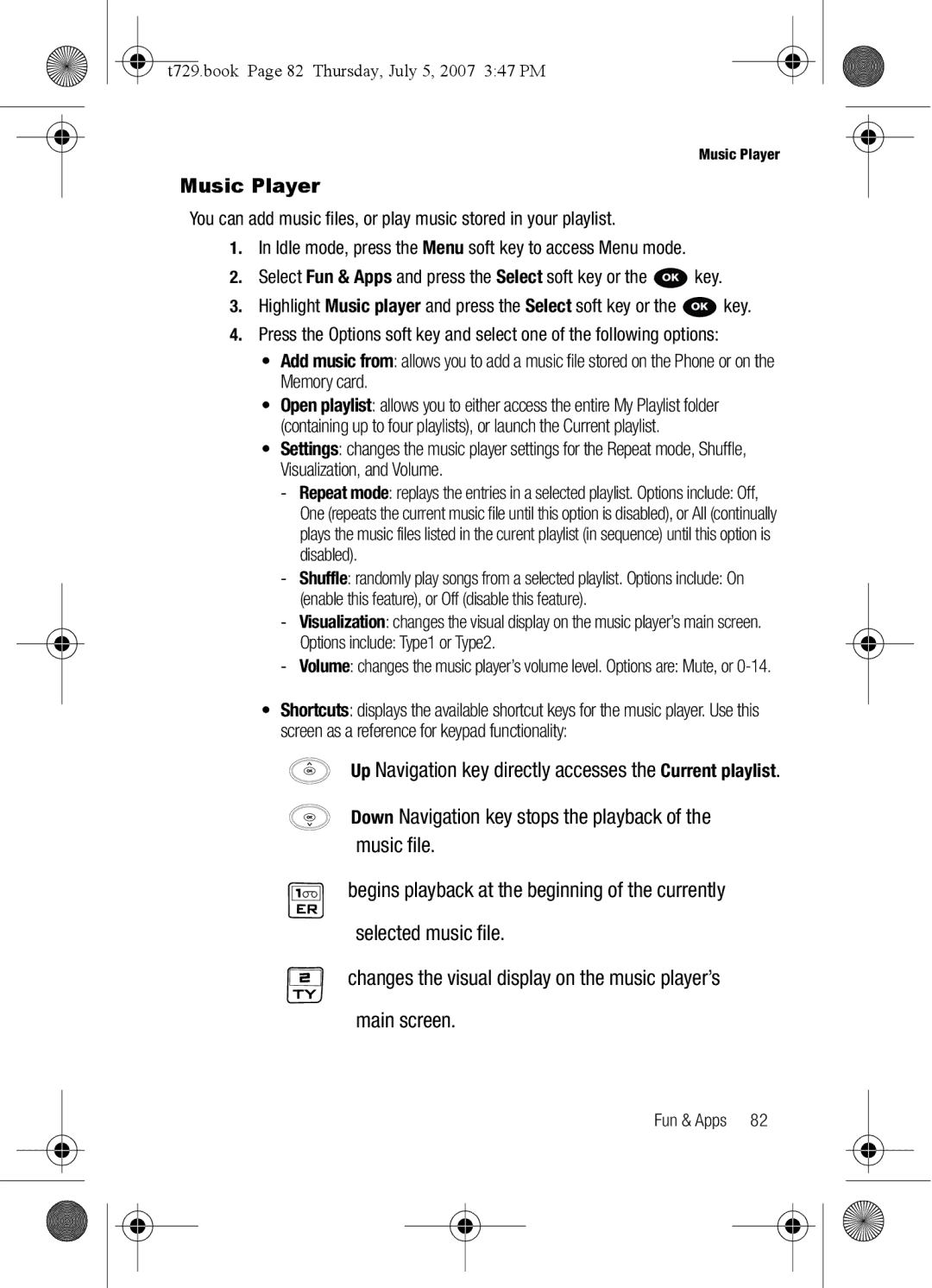 Cisco Systems SGH-Blast Series manual Music Player, Options include Type1 or Type2 