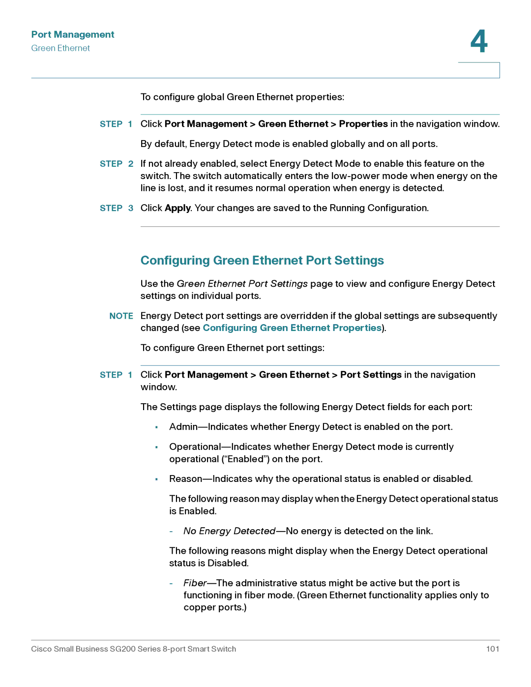 Cisco Systems SLM2008PTNA manual Configuring Green Ethernet Port Settings 