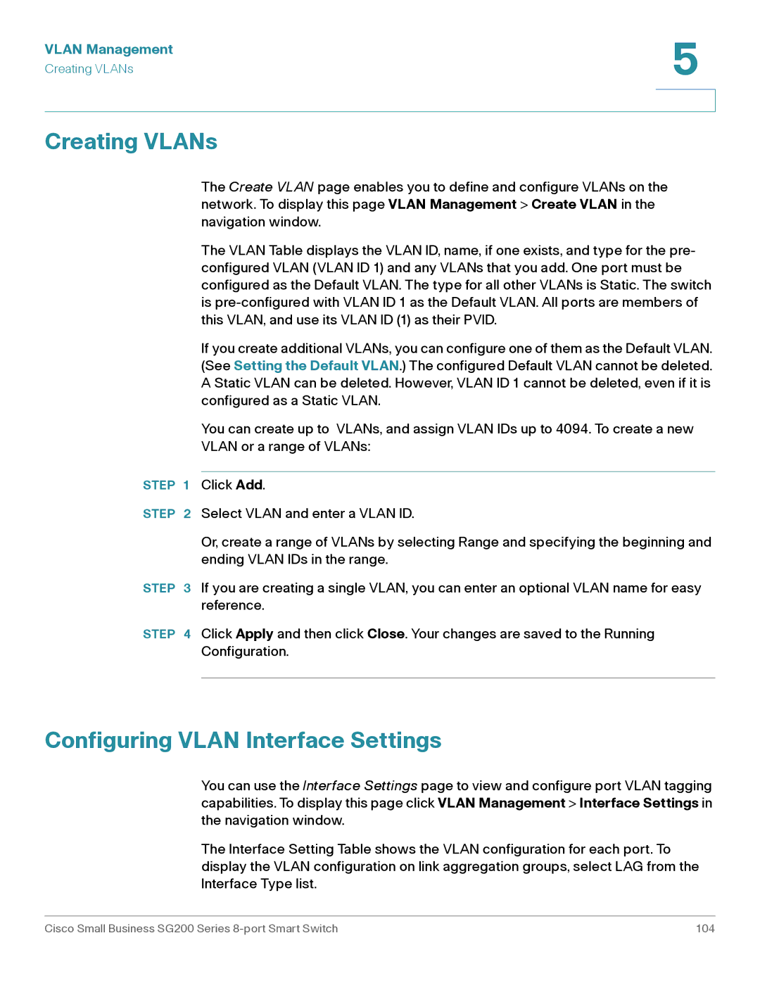 Cisco Systems SLM2008PTNA manual Creating VLANs, Configuring Vlan Interface Settings 