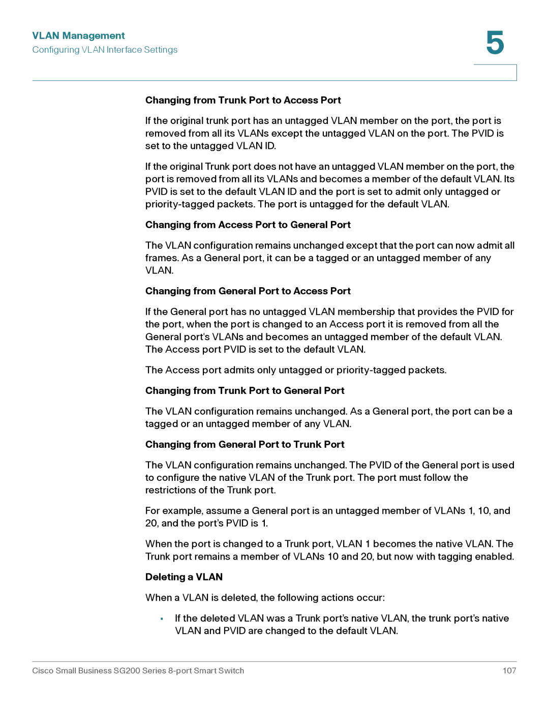 Cisco Systems SLM2008PTNA manual Changing from Trunk Port to Access Port, Changing from Access Port to General Port 