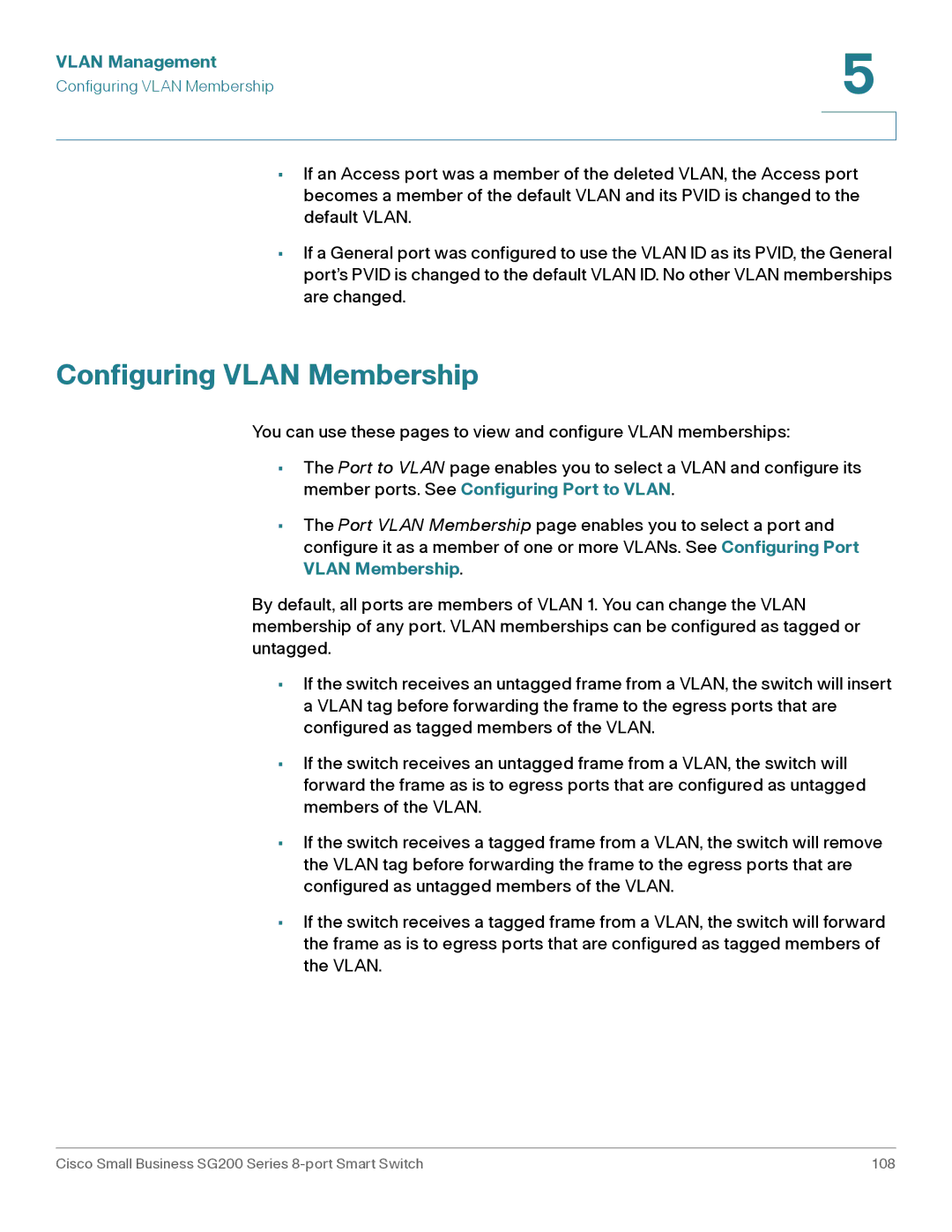 Cisco Systems SLM2008PTNA manual Configuring Vlan Membership 