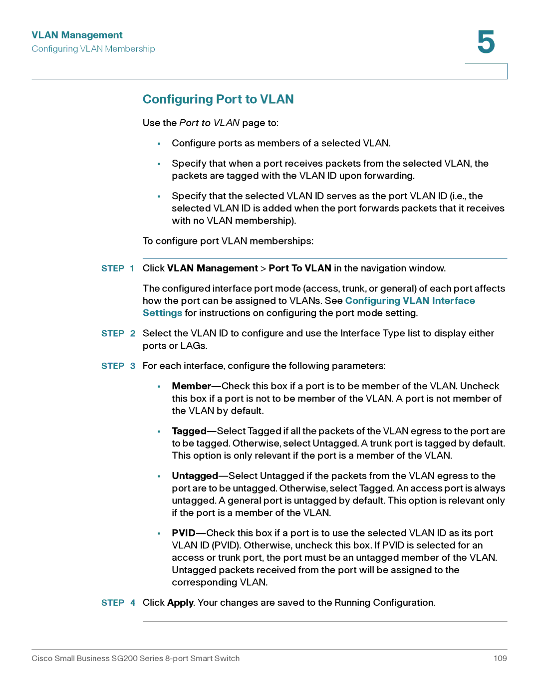 Cisco Systems SLM2008PTNA manual Configuring Port to Vlan 