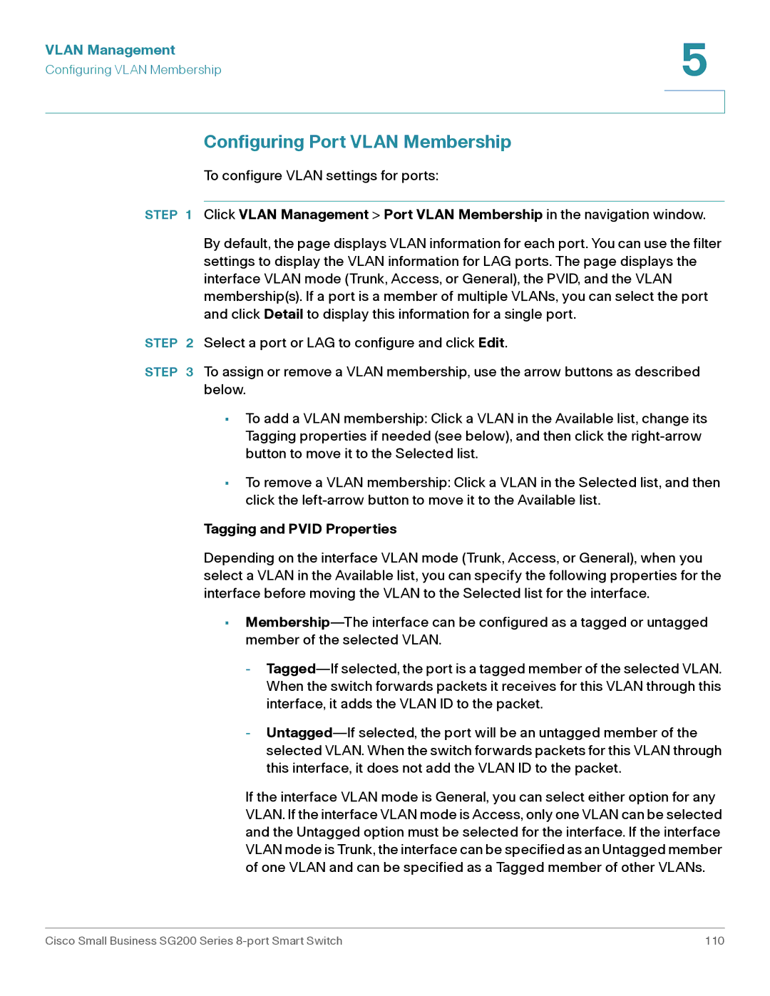 Cisco Systems SLM2008PTNA manual Configuring Port Vlan Membership, Tagging and Pvid Properties 