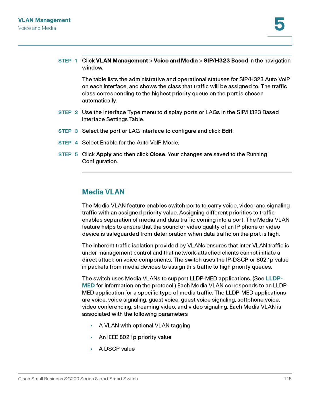 Cisco Systems SLM2008PTNA manual Media Vlan 