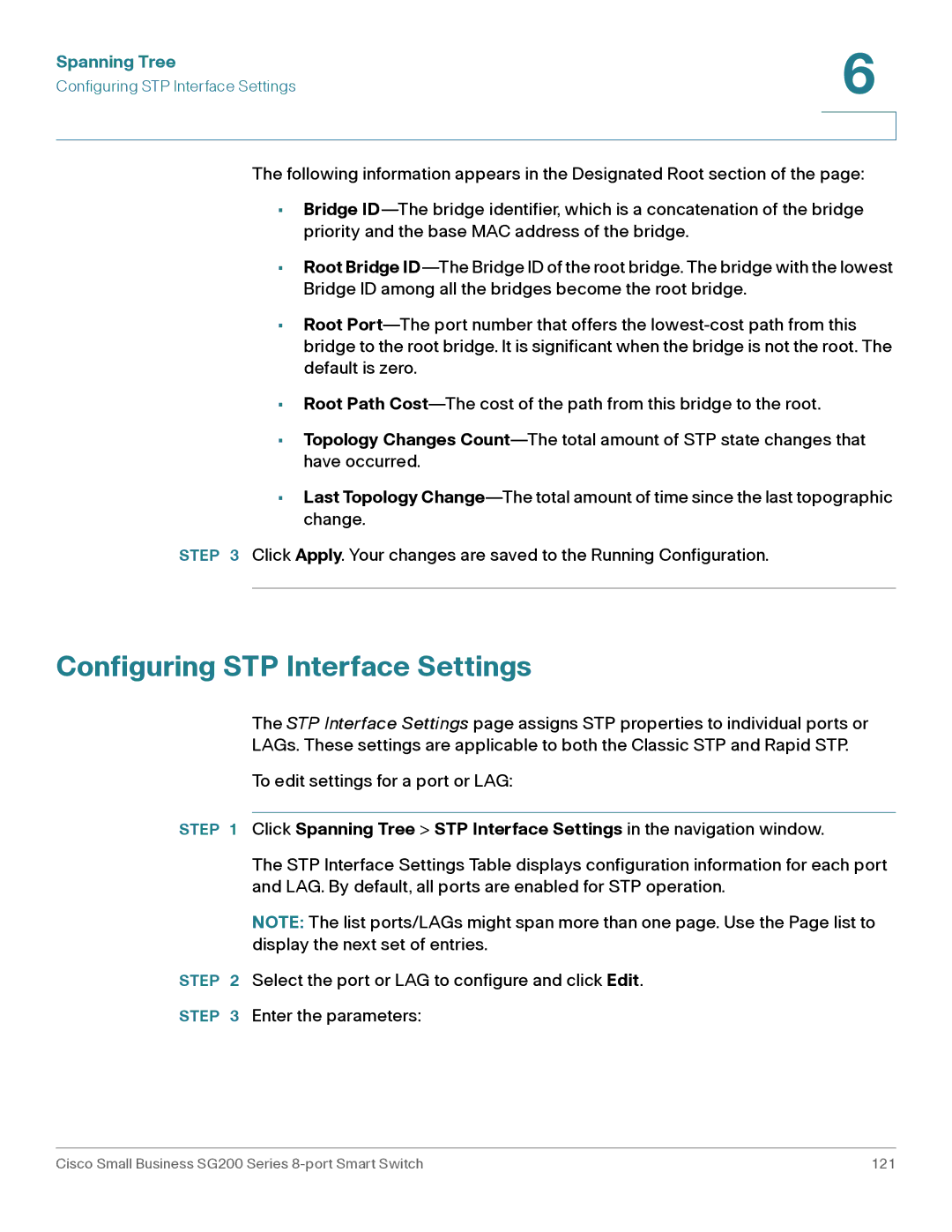 Cisco Systems SLM2008PTNA manual Configuring STP Interface Settings 